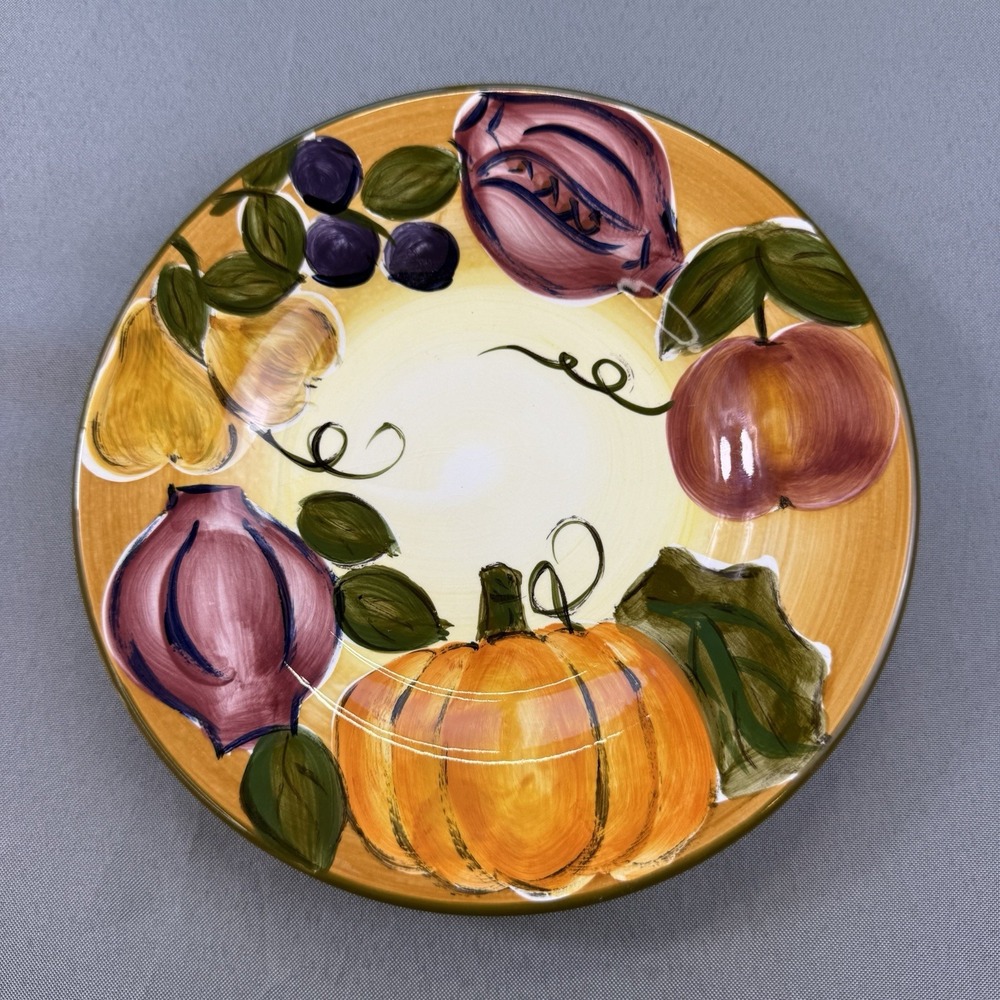 Tabletops HARVEST 8" Plate Hand Crafted Hand Painted Pumpkins‎ Grapes Vines Fall